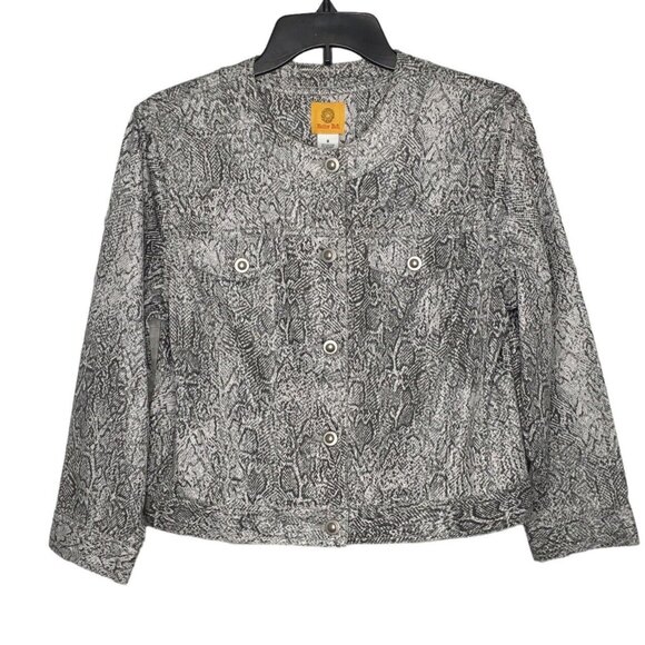 Ruby Rd Jacket Women Size 8 Snake Animal Print Cropped Gray Office Party Classic - Picture 1 of 10